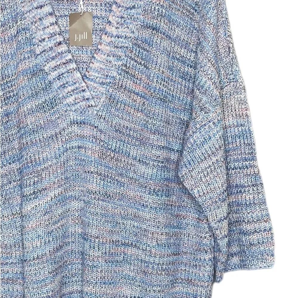 J. Jill Easy Dropped Shoulder V-Neck Cotton‎ Sweater Petite Blue and Pink NWT - Picture 6 of 16